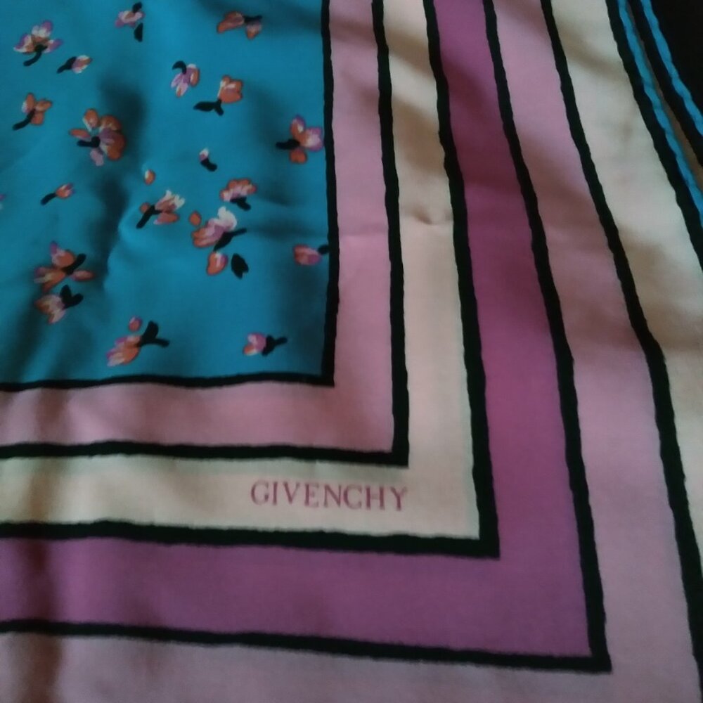 Givenchy Pink & Blue Color Block Silk Scarf - Picture 3 of 4